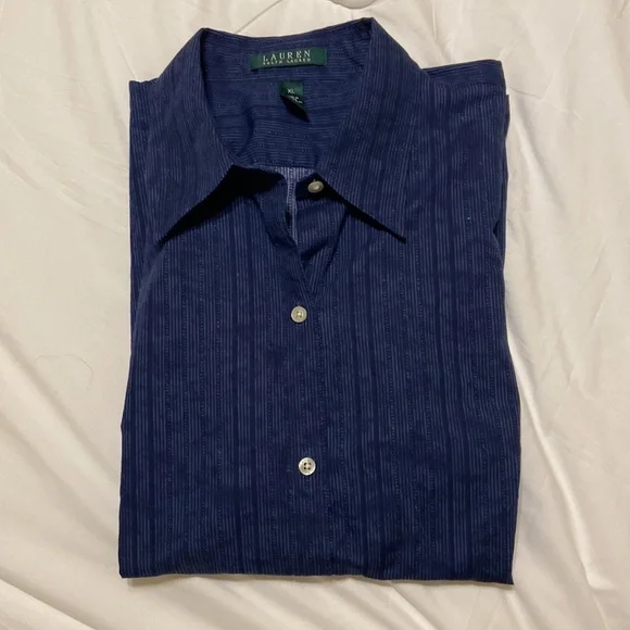 Ralph Lauren Blue Button Down Shirt XL Textured 3/4 Sleeve Classic Lightweight - Picture 10 of 10